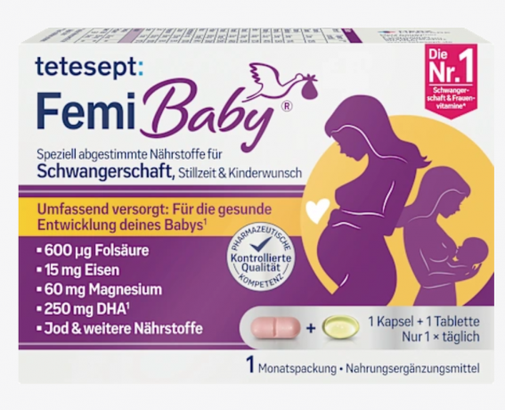 tetesept Femi Baby 30 Tabletten und 30 Weichkapseln 3stk x 60 St, Витаминный комплекс для беременных и кормящих женщин, 30 таблеток + 30 капсул x 2 упаковки