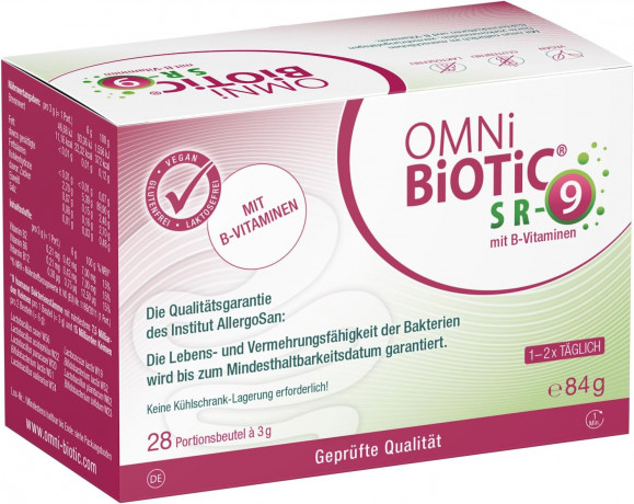 OMNi BiOTiC SR-9 with B Vitamins 28st x 2 packs(56st), Пробиотик 2-в-1 с витаминами B2, B6, B12, 9 штаммов бактерий для кишечника и нервной системы, от усталости и стресса, 28 порций х 3г x 2 упаковки (56 порций)