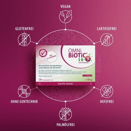 OMNi BiOTiC SR-9 with B Vitamins 28st x 2 packs(56st), Пробиотик 2-в-1 с витаминами B2, B6, B12, 9 штаммов бактерий для кишечника и нервной системы, от усталости и стресса, 28 порций х 3г x 2 упаковки (56 порций)