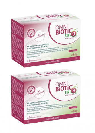 OMNi BiOTiC SR-9 with B Vitamins 28st x 2 packs(56st), Пробиотик 2-в-1 с витаминами B2, B6, B12, 9 штаммов бактерий для кишечника и нервной системы, от усталости и стресса, 28 порций х 3г x 2 упаковки (56 порций)