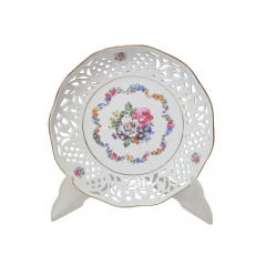 Schumann Круглое фарфоровое блюдо с ажурным краем и цветочным рисунком, 19 x 4,5 см, Германия, 1960-70гг.