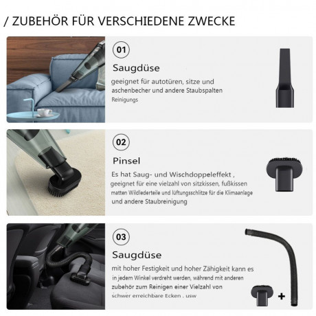 AUDEW AUDEW Akku-Handstaubsauger, 120W Kabellos Handstaubsauger 6000PA Autostaubsauger mit 1x Filter  Беспроводной ручной пылесос AUDEW, беспроводной ручной пылесос мощностью 120 Вт, автомобильный пылесос 6000PA с 1 фильтром