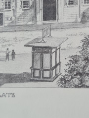 Картина в раме винтажная в черно-белых тонах "Шарлоттенплац" Brukner Stuttgart, 31,5 x 42 см, Германия, 1960-70гг.