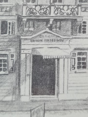 Картина в раме винтажная в черно-белых тонах "Шарлоттенплац" Brukner Stuttgart, 31,5 x 42 см, Германия, 1960-70гг.