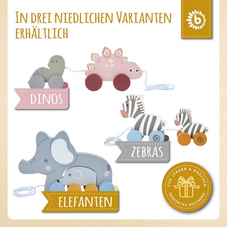 bieco Nachziehspielzeug Holz Elefant Kinder Nachziehtier Holzspielzeug ab 1J. Ziehtier Nachziehspielzeug Мягкая игрушка деревянный слон Детская развивающая игрушка от 1 года. Потяните за игрушку