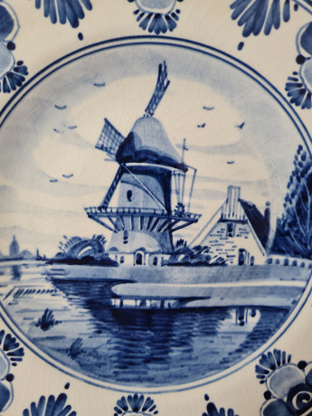Delft Holland Декоративная тарелка "Мельница", дельфтский фарфор, 19см, Голландия, 1960-70гг.