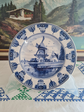 Delft Holland Декоративная тарелка "Мельница", дельфтский фарфор, 19см, Голландия, 1960-70гг.