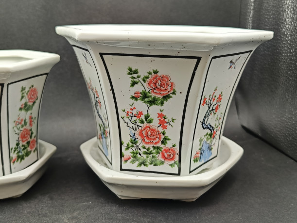 Цветочные горшки винтажные KGG в китайском стиле, фарфор, 2 шт., 18 и 14 см, Германия, 1970-80гг.