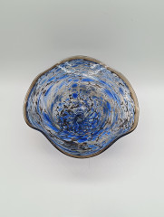 Фруктовница винтажная Joska / Studio Design среднего размера, синий декор с позолотой, стекло, 15 х 7.5 см, Германия, 1970-80гг.