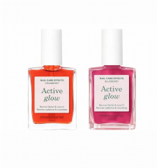 Manucurist Active Glow Cranberry + Blueberry, Набор 2 шт укрепляющий лак для ногтей с эффектом геля и натурального сияния, клюквенно-красный и холодный розово-лиловый, укрепление ногтей, 2 х 15 мл