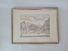 Картина в раме винтажная в черно-белых тонах "Бопсер" Brukner Stuttgart, 31,5 x 42 см, Германия, 1960-70гг.