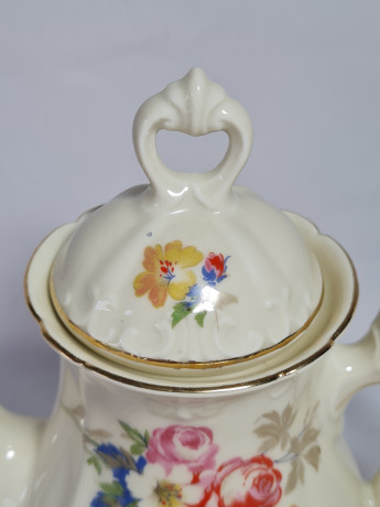 Чайник винтажный Bareuther Bavaria с цветочным декором и позолотой, фарфор, 20 см, Германия, 1960-70гг.