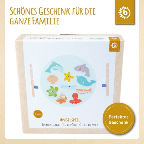 bieco Holz Fische Angeln Spiel 13 tlg. Angelspeil Magnet Angel Holzspielzeug O 24 cm Aktionsspiele Деревянная рыбная ловля