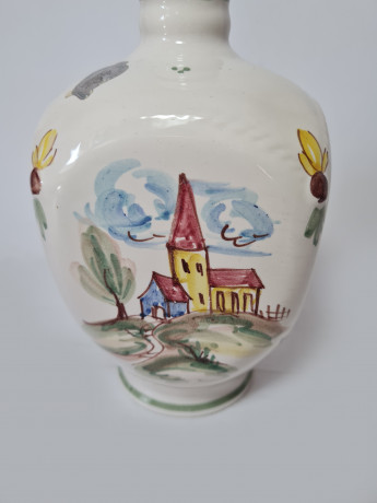Ulmer Keramik Винтажный керамический кувшин с пробкой "Пейзажи", ручная роспись, 18см x 10см, Германия, 1960-70гг.