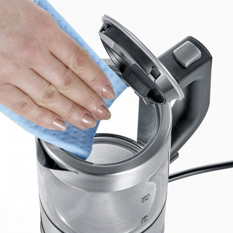 Severin Severin Wasserkocher SEVERIN Mini Glas Wasserkocher 0,5L, Edelstahl-geburstet, max. 1100 W, schwarz, WK 3499  Чайник Severin Стеклянный мини-чайник SEVERIN 0,5 л, матовая нержавеющая сталь, макс. 1100 Вт, черный, WK 3499