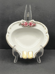 Пепельница винтажная Dekor Dresden c розовыми цветами и позолотой, фарфор, 14 х 3 см, Германия, 1960-70гг.