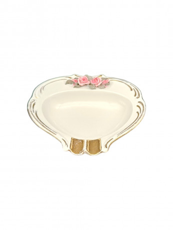 Пепельница винтажная Dekor Dresden c розовыми цветами и позолотой, фарфор, 14 х 3 см, Германия, 1960-70гг.