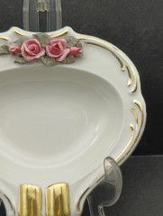 Пепельница винтажная Dekor Dresden c розовыми цветами и позолотой, фарфор, 14 х 3 см, Германия, 1960-70гг.