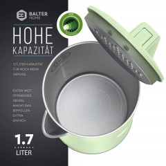 Balter Balter Wasserkocher WK-4-MT, Edelstahl, 1,7 Liter, Doppelwand Design, BPA frei, LED, minze  Чайник Balter WK-4-MT, нержавеющая сталь, 1,7 литра, конструкция с двойными стенками, без BPA, светодиод, мятный