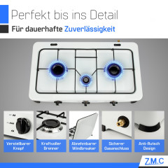 ZMC ZMC Gaskocher Tragbarer Gaskocher Campingkocher 3-flammig inkl. Schlauch und Regler, 5,4 kW 50 mBar Outdoor Gasherd Kochfeld Herd Propangas Tischkocher  Газовая плита ZMC, переносная газовая плита, походная плита, 3 пламени, включая шланг и регулятор,
