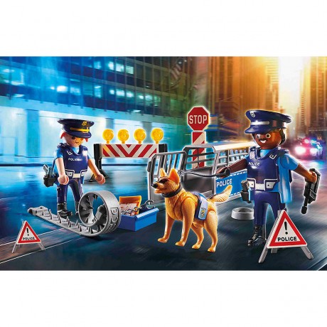 PLAYMOBIL PLAYMOBIL 2er Set: 6873 Polizei-Einsatzwagen + 6878 Polizei-Strassensperre Набор PLAYMOBIL из 2 предметов: полицейская машина 6873 + полицейский блокпост 6878.