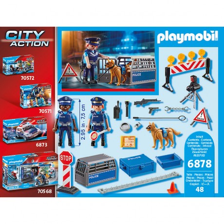 PLAYMOBIL PLAYMOBIL 2er Set: 6873 Polizei-Einsatzwagen + 6878 Polizei-Strassensperre Набор PLAYMOBIL из 2 предметов: полицейская машина 6873 + полицейский блокпост 6878.