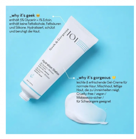 Geek & Gorgeous Hydration Station Крем для лица увлажняющий, легкий гель-крем с глицерином и эктоином, для всех типов кожи, 50 мл