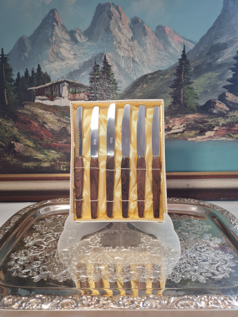 Rostfrei Solingen Набор ножей с деревянной ручкой в оригинальном коробке, 6 шт х 18,5 см, Германия, 1960-70гг.