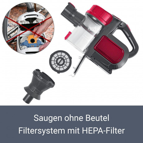 Juskys Juskys Akku-Handstaubsauger VAC100 Pro, 150 W, HEPA-Filter, Grobfilter und Staubbehalter Blau Беспроводной ручной пылесос Juskys VAC100 Pro, 150 Вт, HEPA-фильтр, фильтр грубой очистки и пылесборник