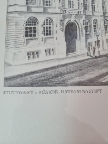 Картина в раме винтажная в черно-белых тонах "Королевский дворец" Brukner Stuttgart, 31,5 x 42 см, Германия, 1960-70гг.