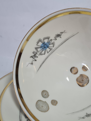 Чайное трио винтажное Winterling Marktleuthen Bavaria с геометричными элементами и цветами, фарфор, Германия, 1960-70гг.