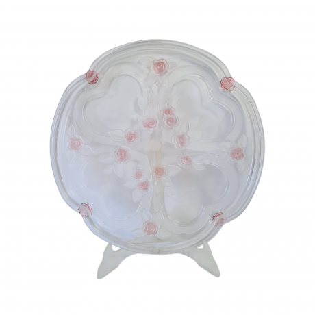 Тарелка винтажная для сервировки Walther Glas с декором в виде роз, заводская упаковка, хрусталь, 33,5 x 2 см, Германия, 1960-70гг.