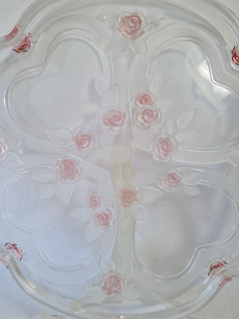Тарелка винтажная для сервировки Walther Glas с декором в виде роз, заводская упаковка, хрусталь, 33,5 x 2 см, Германия, 1960-70гг.