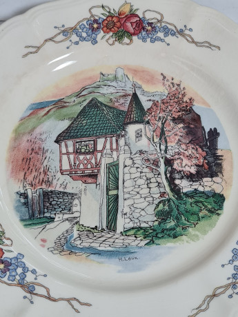 Тарелки декоративные винтажные Sarreguemines France / Obernai, H.Loux с изображениями сельской жизни, керамика, 5 шт., Франция, 1960-70гг.