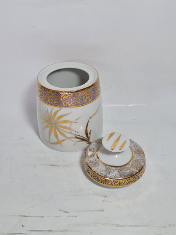 Набор для чая винтажный Lichte с золотым растительным декором, ручная роспись, костяной фарфор, чайник, молочник, сахарница, ГДР, 1970-80гг.