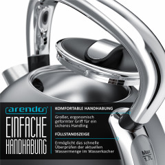 Arendo Arendo Wasserkocher, 1,7 l, 2200 W, Edelstahl, Retro Style Vintage, Uberhitzungs Trockenkochschutz, grau Чайник Arendo, 1,7 л, 2200 Вт, нержавеющая сталь, винтажный ретро-стиль, защита от перегрева при сухом кипячении, серый