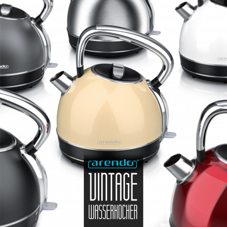 Arendo Arendo Wasserkocher, 1,7 l, 2200 W, Edelstahl, Retro Style Vintage, Uberhitzungs  Trockenkochschutz, grau  Чайник Arendo, 1,7 л, 2200 Вт, нержавеющая сталь, винтажный ретро-стиль, защита от перегрева при сухом кипячении, серый