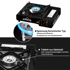 HOMELUX HOMELUX Gaskocher Campingkocher 2,2 KW mit 227g Gaskartuschen Camping Gas Kocher, (8-St), 2,2 KW  Газовая плита HOMELUX походная 2,2 кВт с газовыми баллончиками 227 г походная газовая плита, (8 шт.), 2,2 кВт