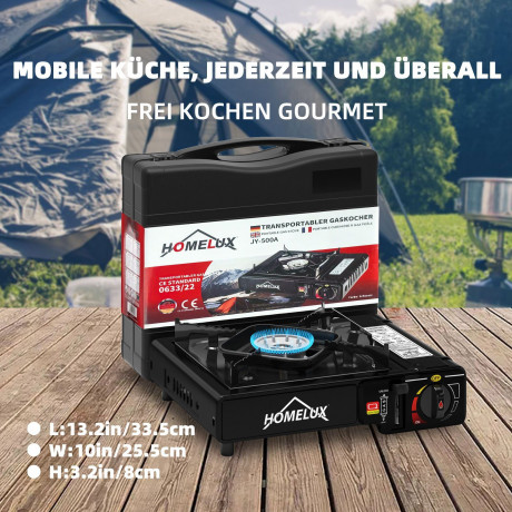 HOMELUX HOMELUX Gaskocher Campingkocher 2,2 KW mit 227g Gaskartuschen Camping Gas Kocher, (8-St), 2,2 KW  Газовая плита HOMELUX походная 2,2 кВт с газовыми баллончиками 227 г походная газовая плита, (8 шт.), 2,2 кВт