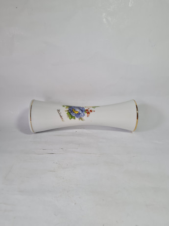 Ваза винтажная Waldershof Bavaria, белый фарфор с обильным ярким цветочным декором и позолотой 22К, 26 x 9 см, Германия, 1960-70гг.