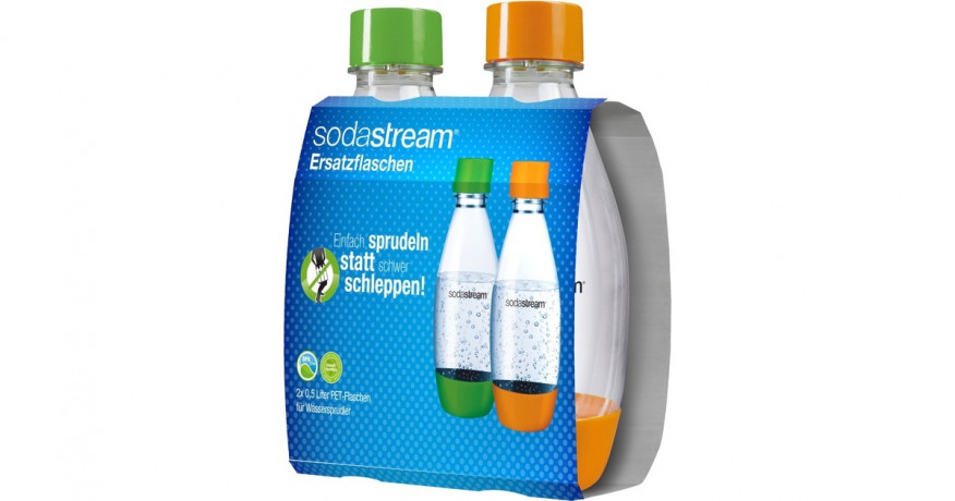 SodaStream SodaStream PET-Flasche 0,5 Liter Tropfenform, Duopack, Trinkflasche transparent, 1x orange, 1x grun  transparent ПЭТ-бутылка SodaStream, каплевидная форма, 0,5 л, двойная упаковка, прорачная бутылка для питья, 1 оранжевая, 1 зеленая