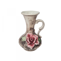 Capodimonte Italy Бело-черная фарфоровая ваза с цветочным фактурным декором "Красная роза", 19,5 x 13 см, Италия, 1960-70гг.