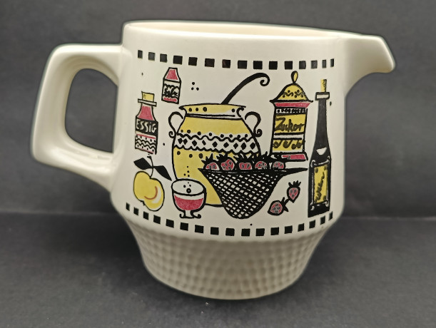 Кувшин винтажный Staffel Limburg, кремовый с ярким декором, керамика, 20 х 13.5 см, Германия, 1970-80гг.