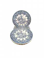 Набор тарелок винтажных Luneville / Коллекция English, в синих тонах, ручная роспись, 4 шт., керамика, 20 см, Франция, 1960-70гг.