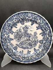 Набор тарелок винтажных Luneville / Коллекция English, в синих тонах, ручная роспись, 4 шт., керамика, 20 см, Франция, 1960-70гг.