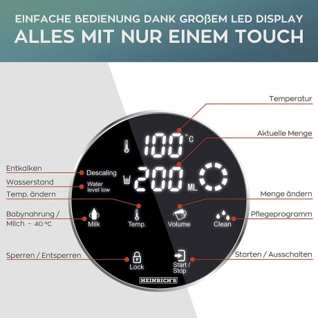 Heinrich?s Heinrich?s Heisswasserspender HWS 8731 Wasserkocher, 2.7 l, 2600,00 W, 7 verschiedene Temperatureinstellungen, Wassertank abnehmbar Диспенсер для горячей воды Heinrich HWS 8731, чайник, 2,7 л, 2600,00 Вт, 7 различных температурных режимов, съе