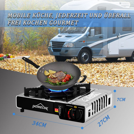 HOMELUX HOMELUX Gaskocher Edelstahl Campingkocher 2,2 KW mit 227g Gaskartuschen Gas Kocher, (8-St), 2,2 KW  Газовая плита HOMELUX походная из нержавеющей стали, 2,2 кВт, с газовыми баллонми 227 г, газовая плита, (8 шт.), 2,2 кВт
