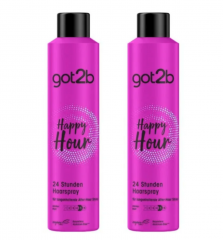 got2b happy hour Haarspray 2stk Лак для волос , экстремальная сильная фиксация, стойкая укладка до 24 часов, защита от влажности, 300 мл x 2шт