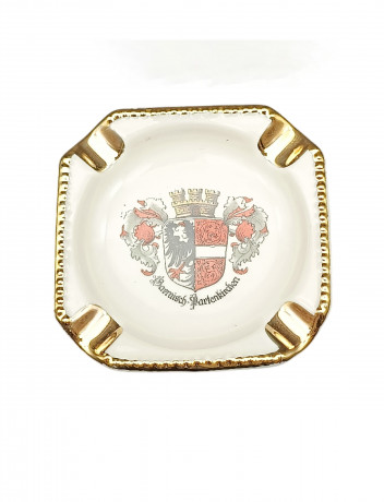 Пепельница с позолотой Waldershof Bavaria "Гармиш-Партенкирхен" винтажная, фарфор, 8 х 8 см, Германия, 1970-80гг.