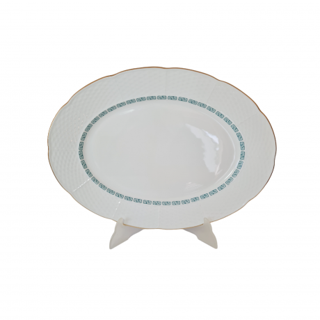 Блюдо овальное винтажное Thun, белый фарфор с зеленым узором и позолотой Natalie, 38 x 27,5 x 3,5 см, Чехословакия, 1960-70гг.